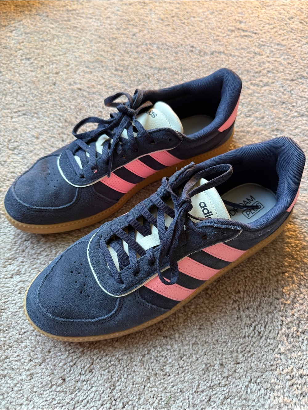 adidas Navy Suede Sneakers with Pink Stripes - Picture 3 of 7